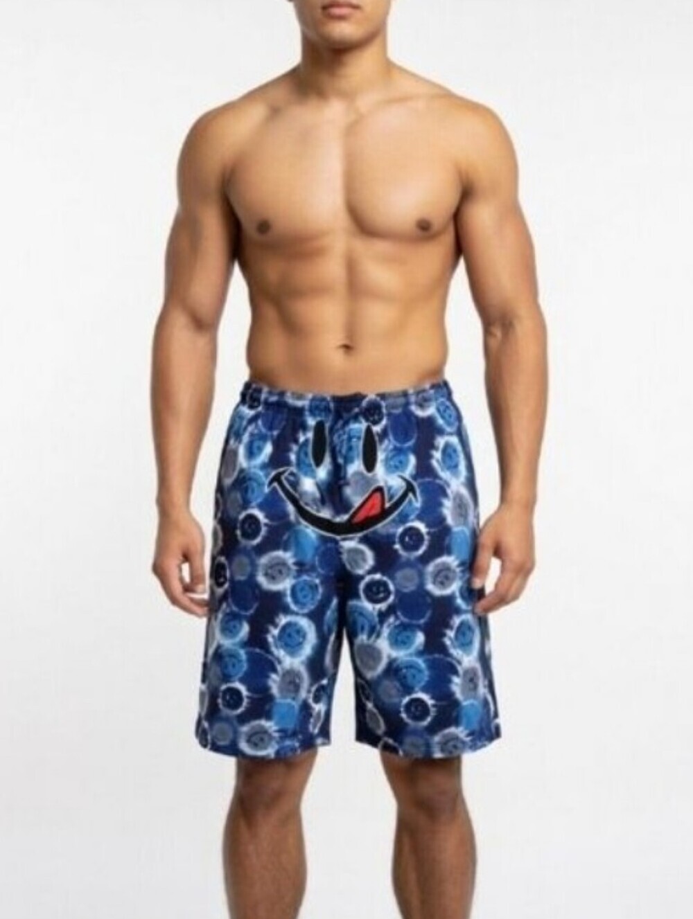 Joe Boxer Men's Blue Tie-Dye Cotton Lounge Smiley Graphic Shorts Size XXL